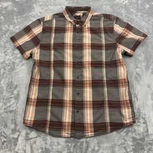 prAna Broderick Shirt  Mens Size Large Brown Plaid Short Sleeve Button Up